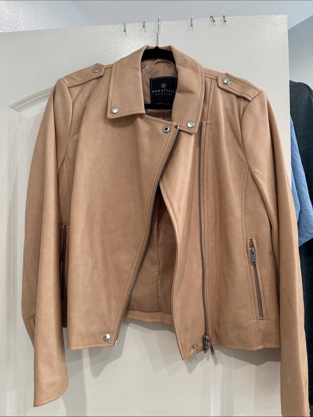 Bagatelle Nude/Taupe Leather Moto Jacket
